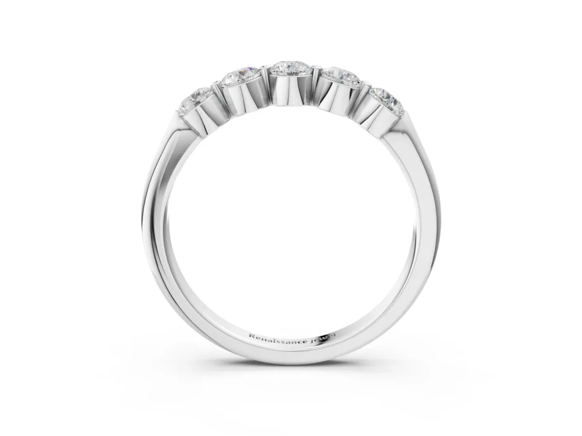 Five-Stone Round Diamond Half-Eternity Band with Prong Setting Silver