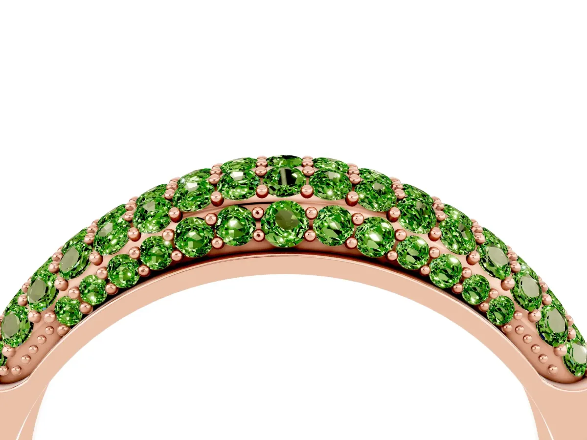 Three-Row Pavé Round Peridot Dome Band Rose gold