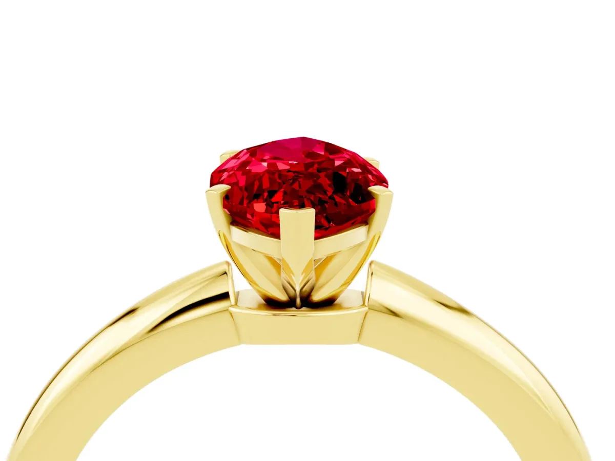 Marquise Cut Ruby Solitaire Ring with Six-Prong Setting and Classic Band Yellow gold