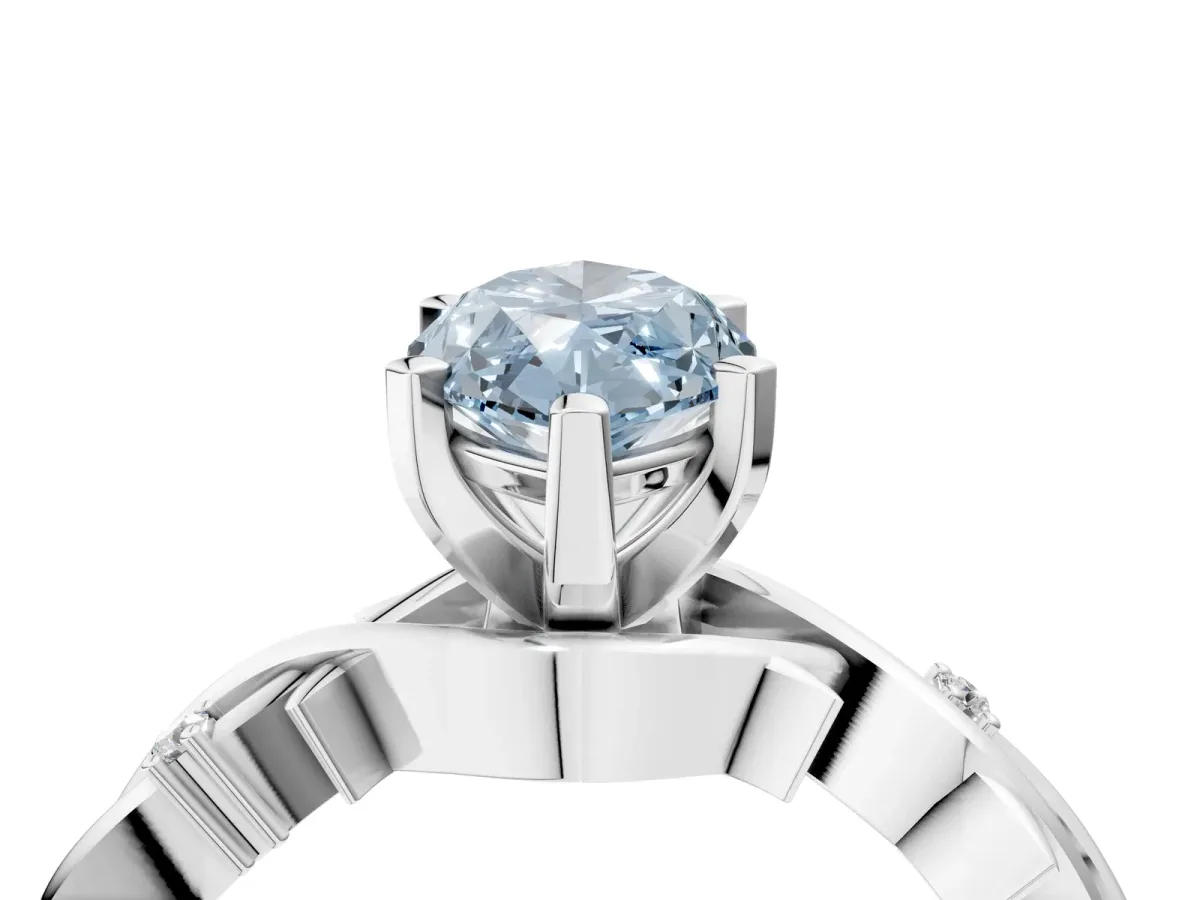 Fancy Blue Marquise Cut Diamond Solitaire Ring with Twisted Band and Prong Setting Platinum