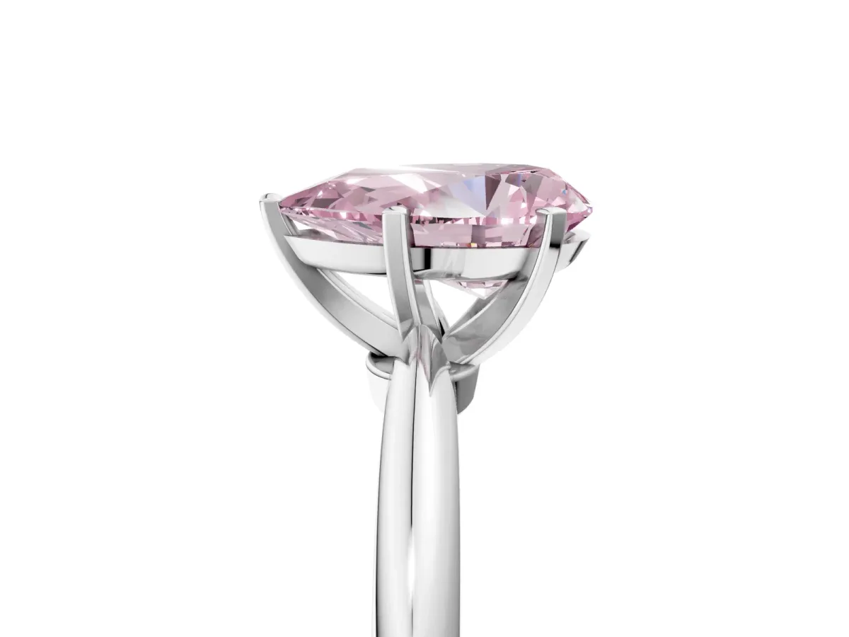 Fancy Pink Pear Cut Diamond Solitaire Ring with Six-Prong Setting and Classic Band Silver