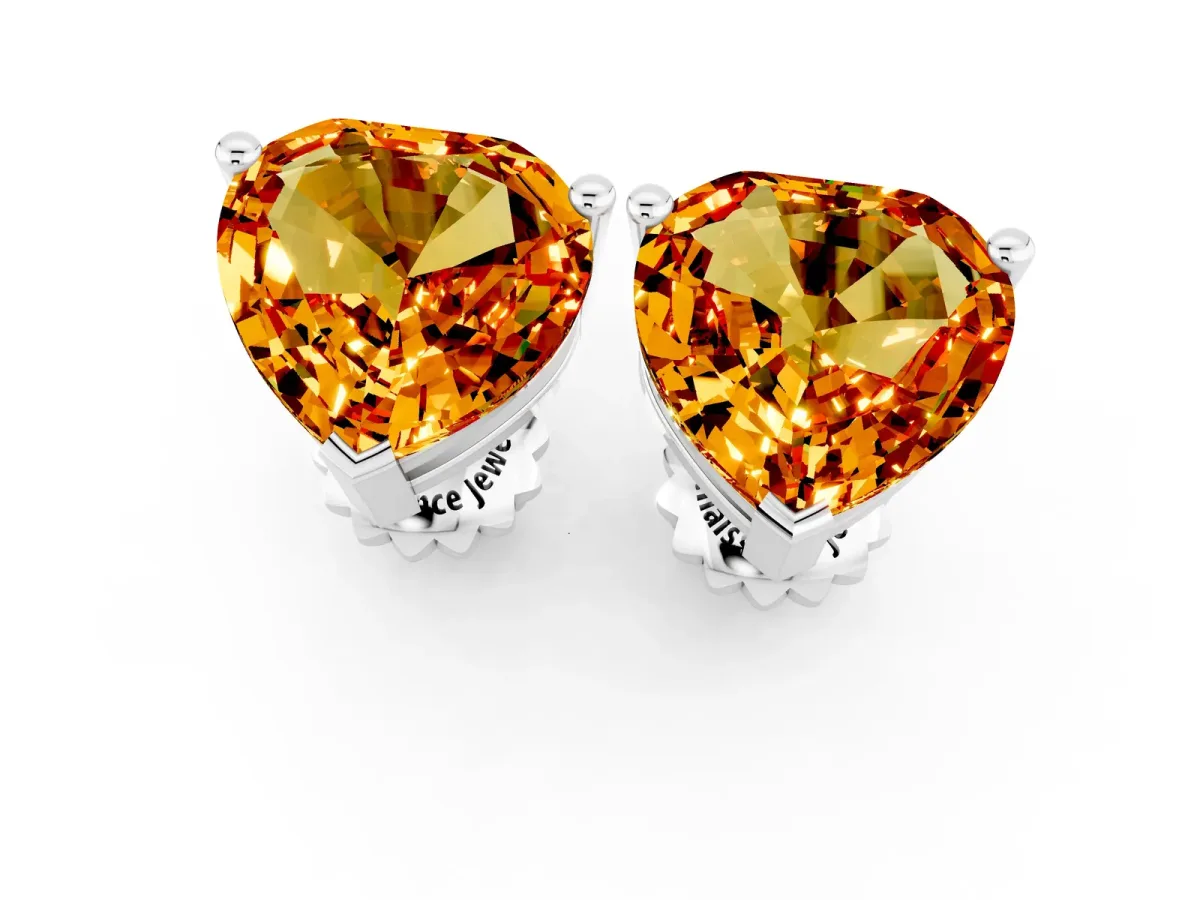 Heart Cut Citrine Stud Earrings Platinum