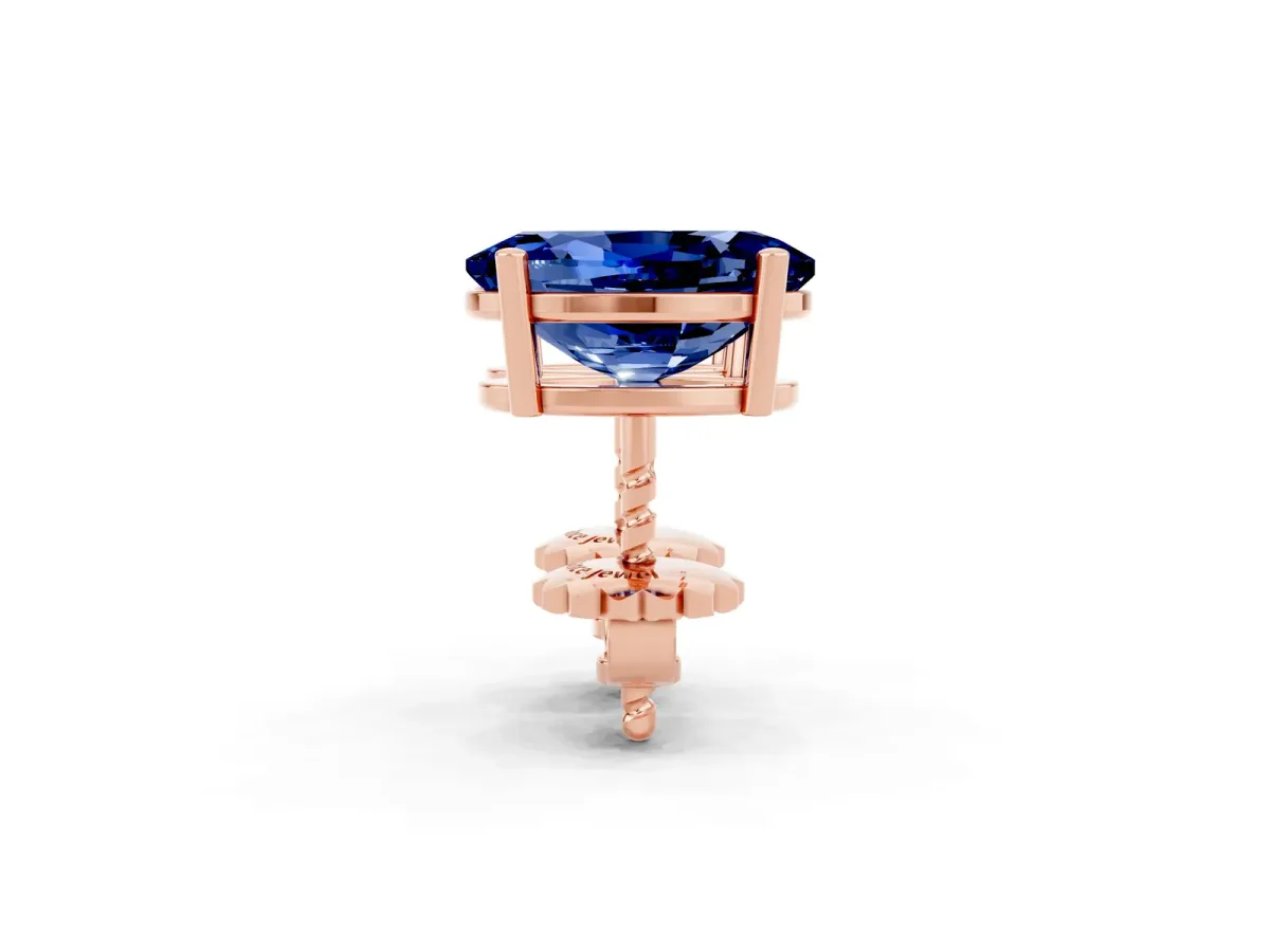 Oval Cut Blue Sapphire Stud Earrings Rose gold