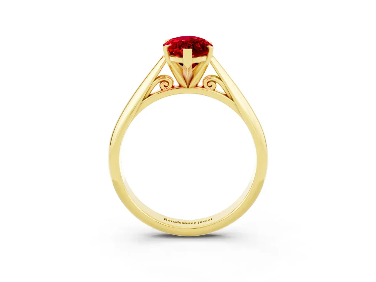 Marquise Cut Ruby Solitaire Engagement Ring with Cathedral Setting and Four-Prong Mount Yellow gold