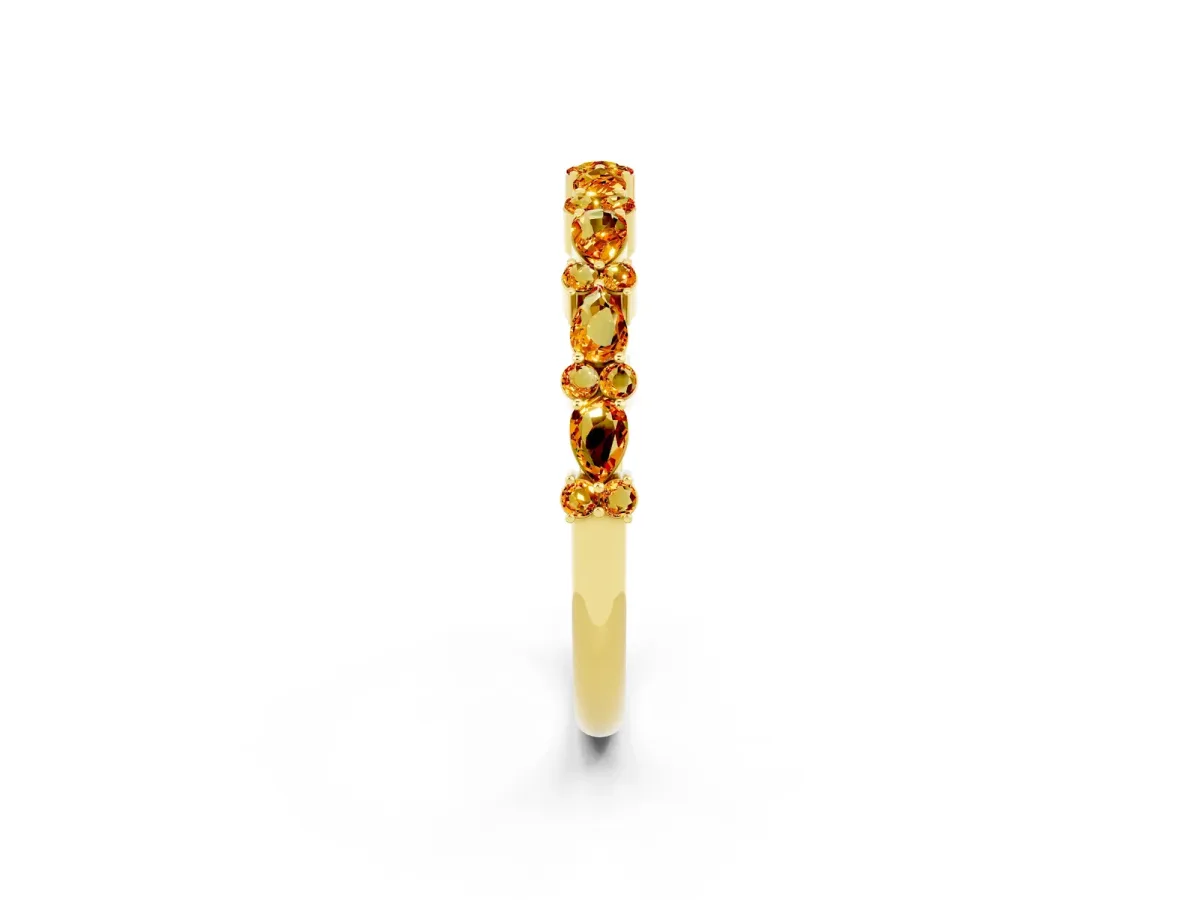 Pear and Round Citrine Wedding Band Yellow gold