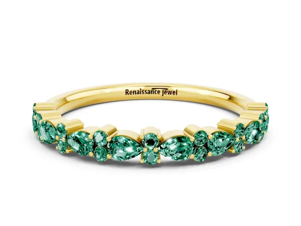 Pear and Round Green Sapphire Wedding Band Yellow gold
