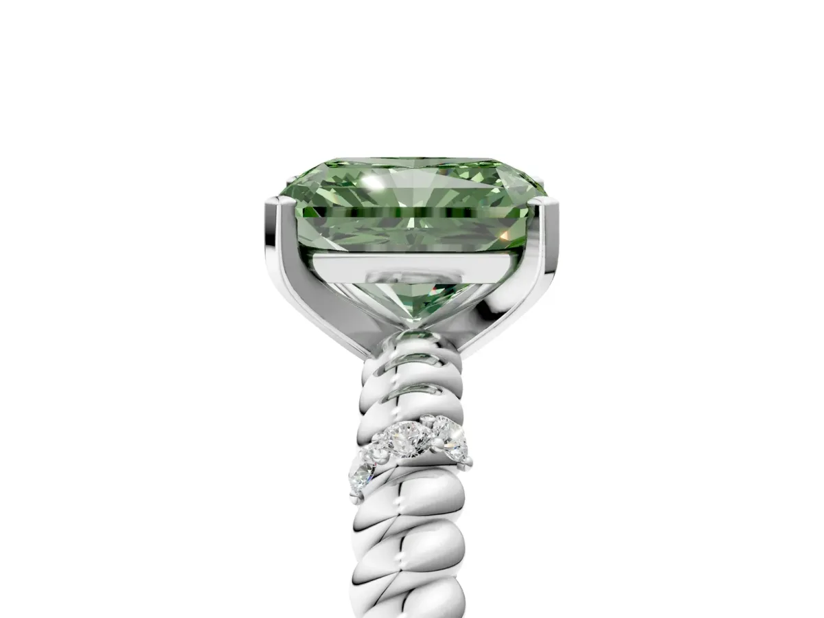Fancy Green Radiant Cut Solitaire Twisted Band Prong Set Engagement Ring Silver