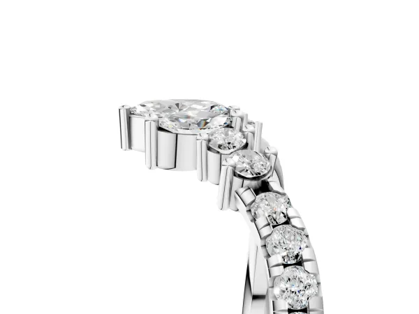 Chevron Marquise and Round Diamond Open Band with Prong Setting Platinum