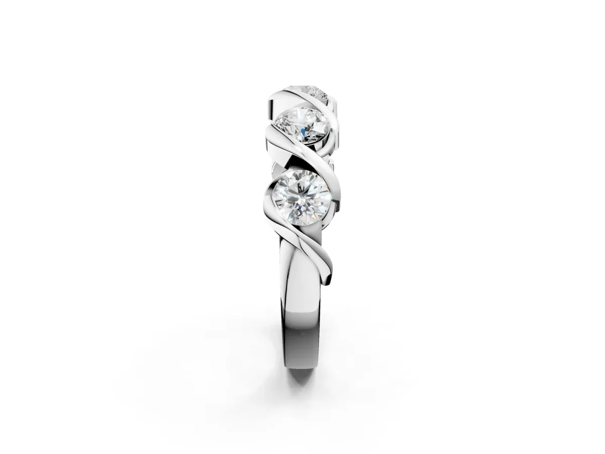 Round Diamond Wave Band with Channel Setting and Shared Prongs Silver