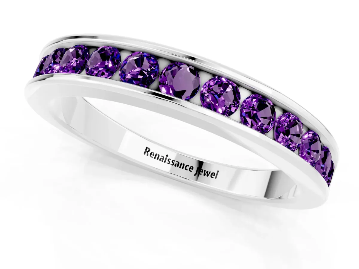 Channel Set Round Amethyst Eternity Band Silver