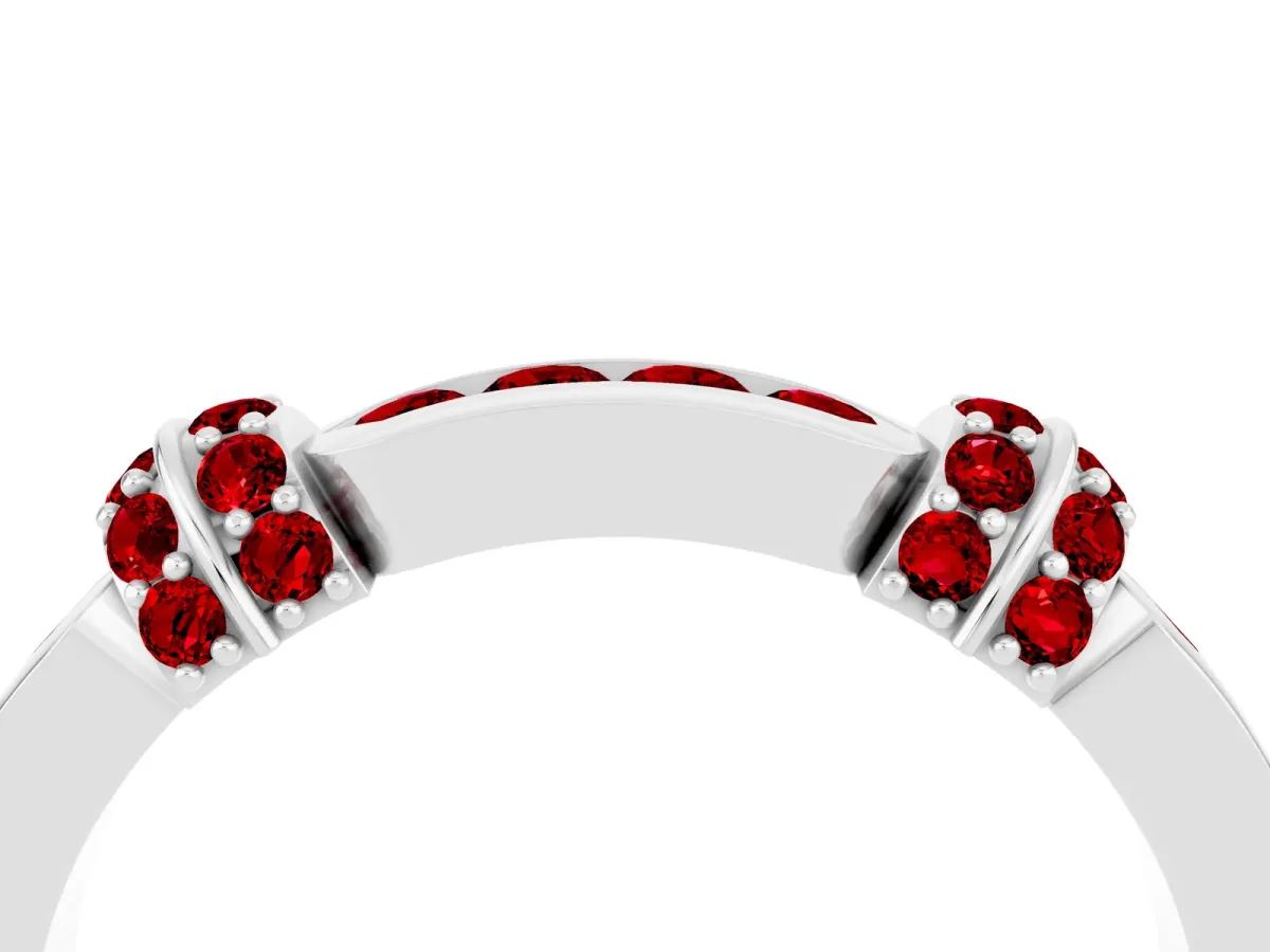 Pavé Round Ruby Link Band with Bezel Setting Silver