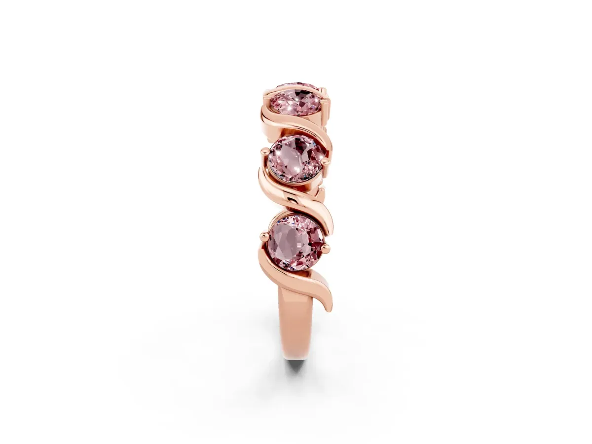 Six-Stone Round Morganite Wave Band with Shared Prong Setting Rose gold