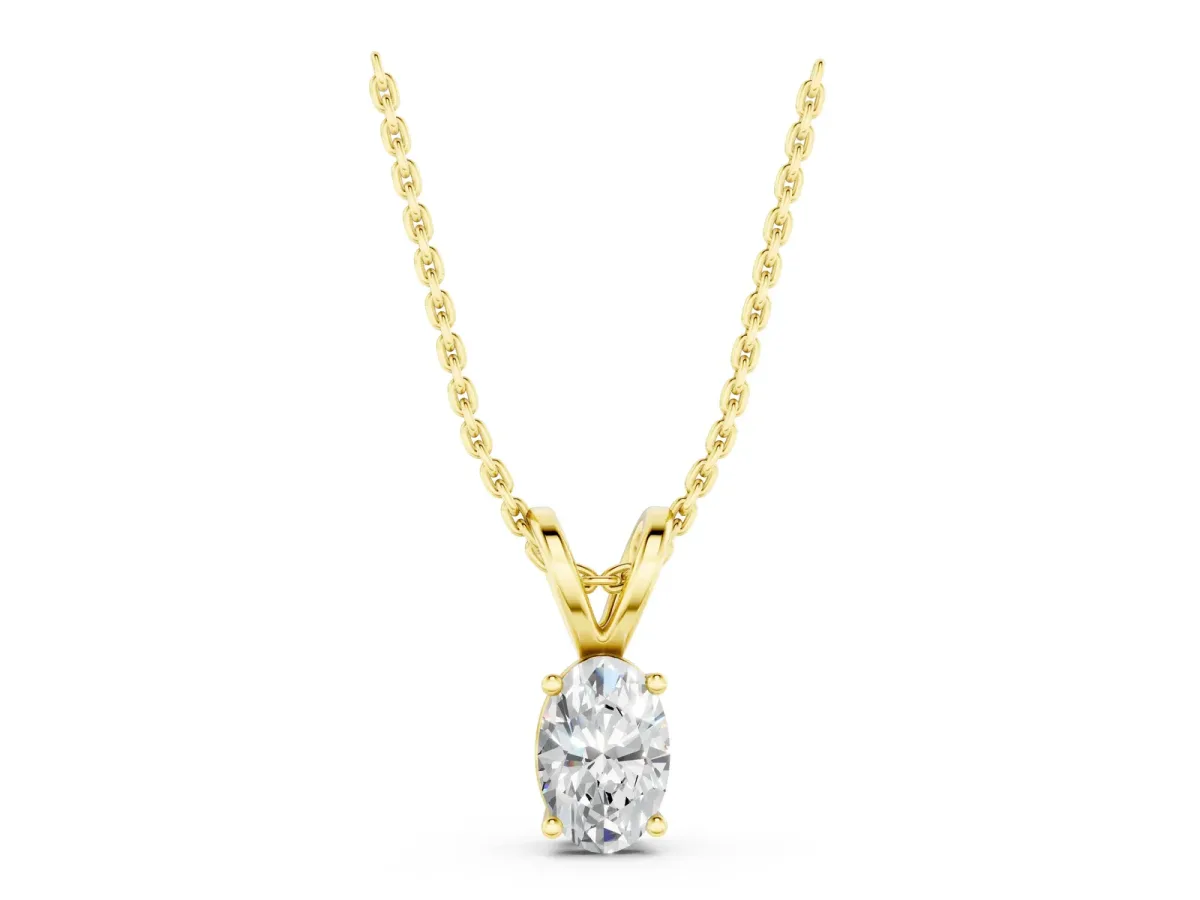 Oval Solitaire Diamond Prong Pendant Yellow gold