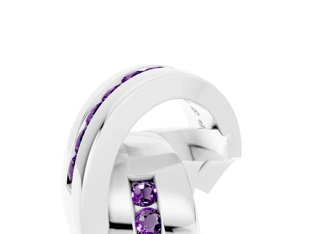 Pavé Round Amethyst Crossover Band with Channel Setting White gold