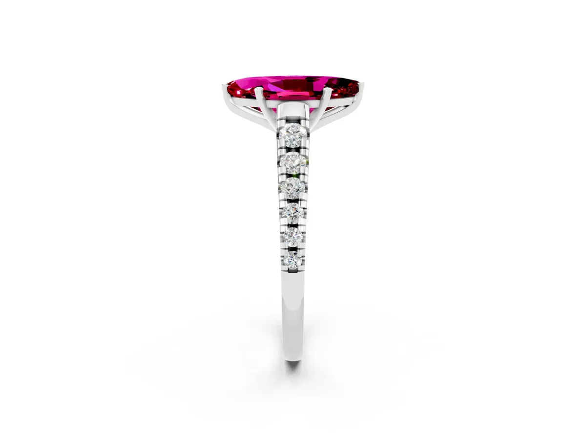 Marquise Cut Garnet Cathedral Solitaire Ring with Round Pavé Band Silver
