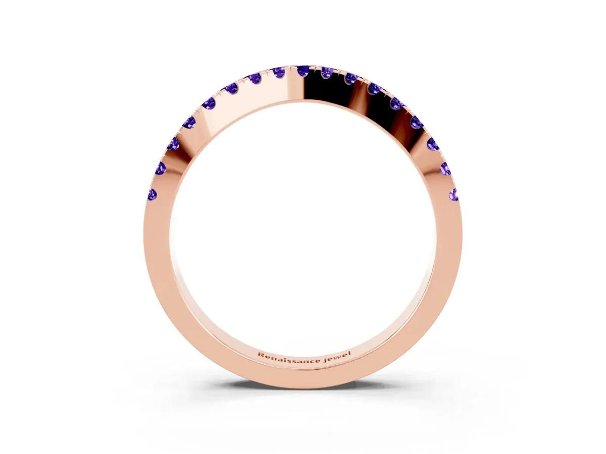 Round Tanzanite Pavé Curved Band with Shared Prong Setting Rose gold