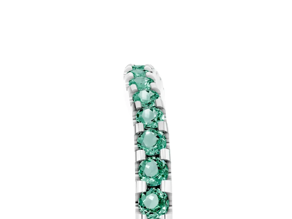 Round Green Sapphire Pavé Curved Wedding Band Silver