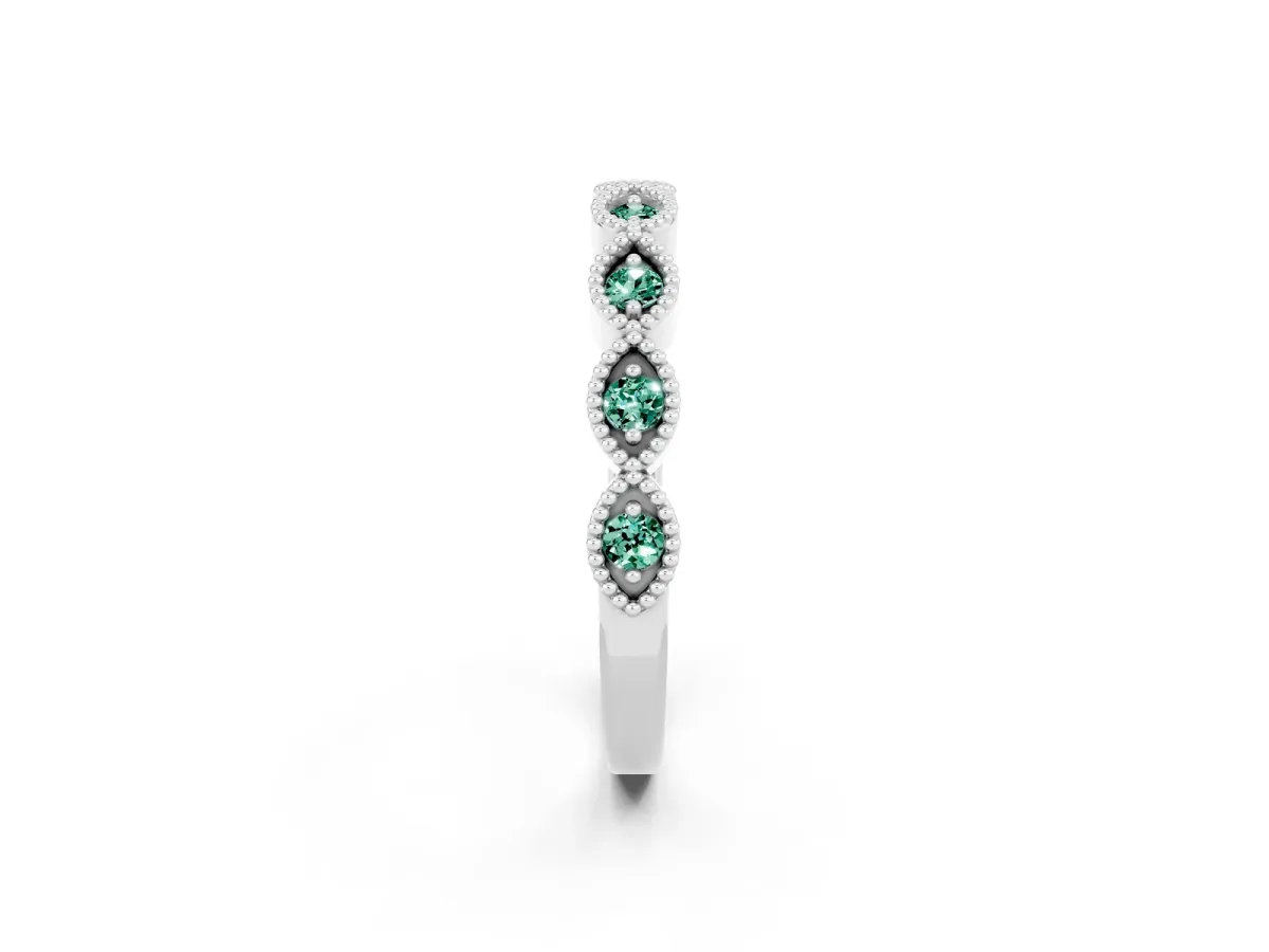 Milgrain Marquise Green Sapphire Half Eternity Band with Bezel Setting Platinum