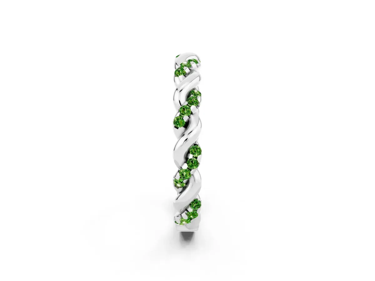 Twisted Pavé Round Peridot Eternity Band Platinum