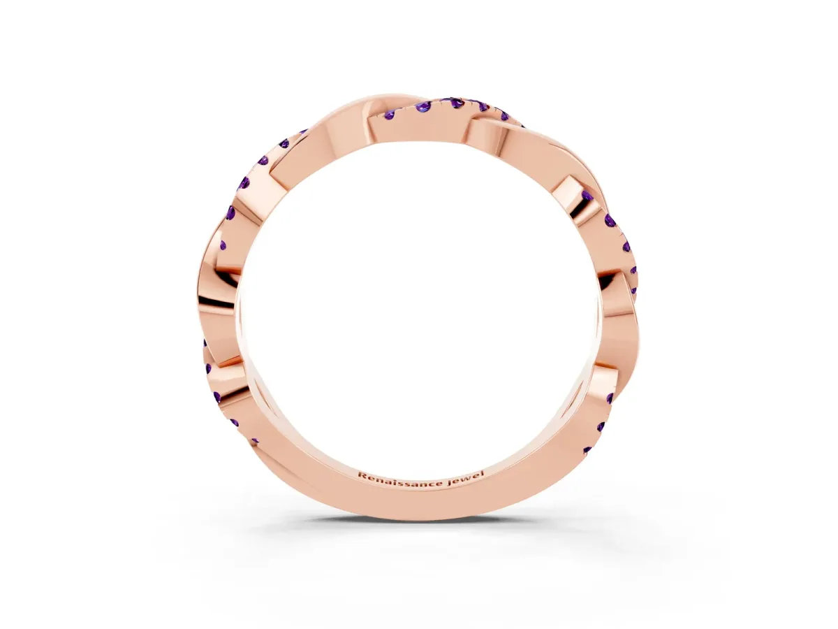 Round Amethyst Twist Eternity Band with Pavé Setting Rose gold