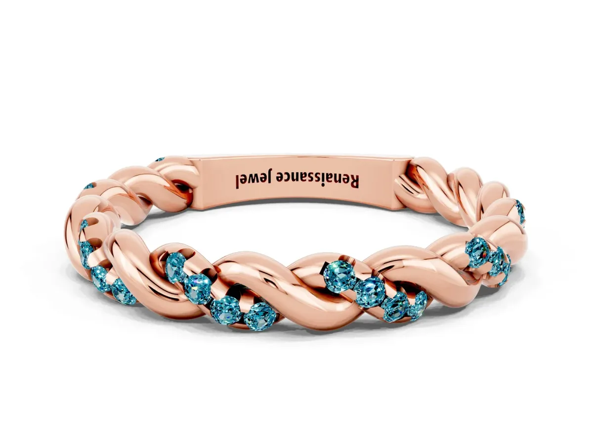 Twisted Pavé Round Blue Topaz Eternity Band Rose gold