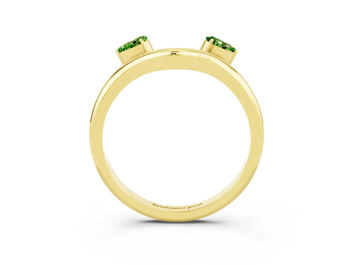 Pear Cut Peridot Two-Stone Open Band Ring with Prong Setting Yellow gold