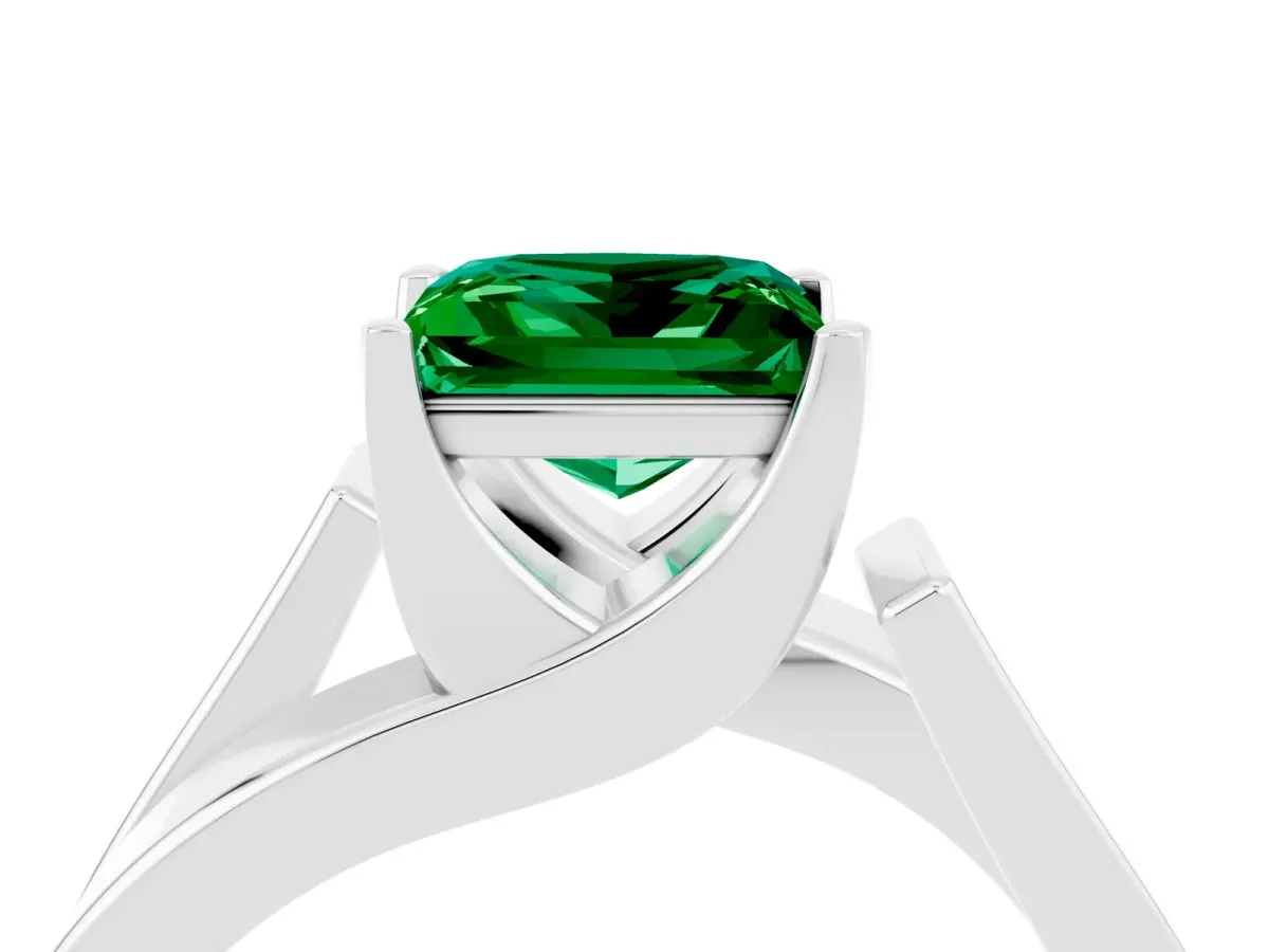Modern Tension Set Princess Cut Emerald Solitaire Wide Band Ring Platinum