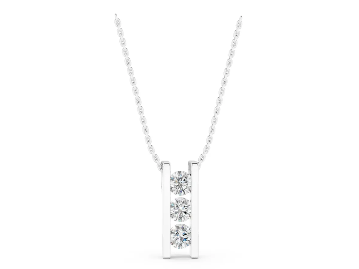 Vertical Channel-Set Round Diamond Bar Pendant Silver