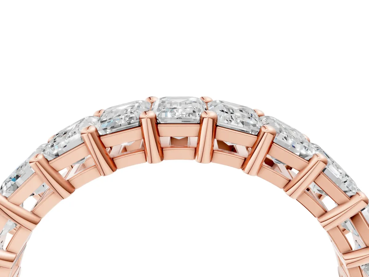 emerald Cut half eternity band with shared prong setting Rose gold