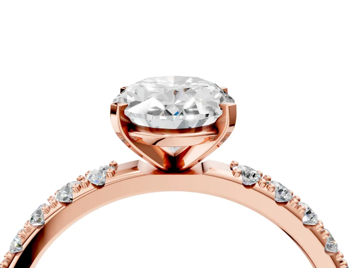 Oval Cut Diamond Solitaire Pavé Band with Four-Prong Setting Rose gold