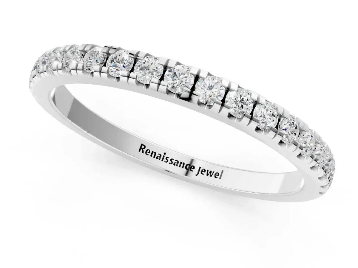 Pavé Round Diamond Half Eternity Band with Shared Prong Setting Silver