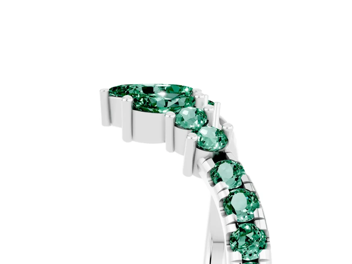 Chevron Marquise and Round Green Sapphire Open Band with Prong Setting Silver