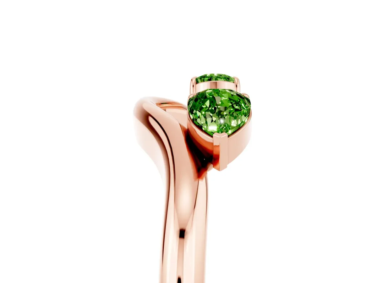 Pear Cut Peridot Two-Stone Open Band Ring with Prong Setting Rose gold