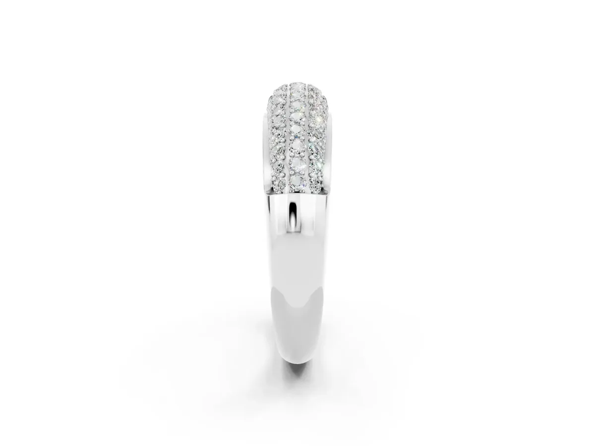 Three-Row Pavé Round Moissanite Dome Band Silver