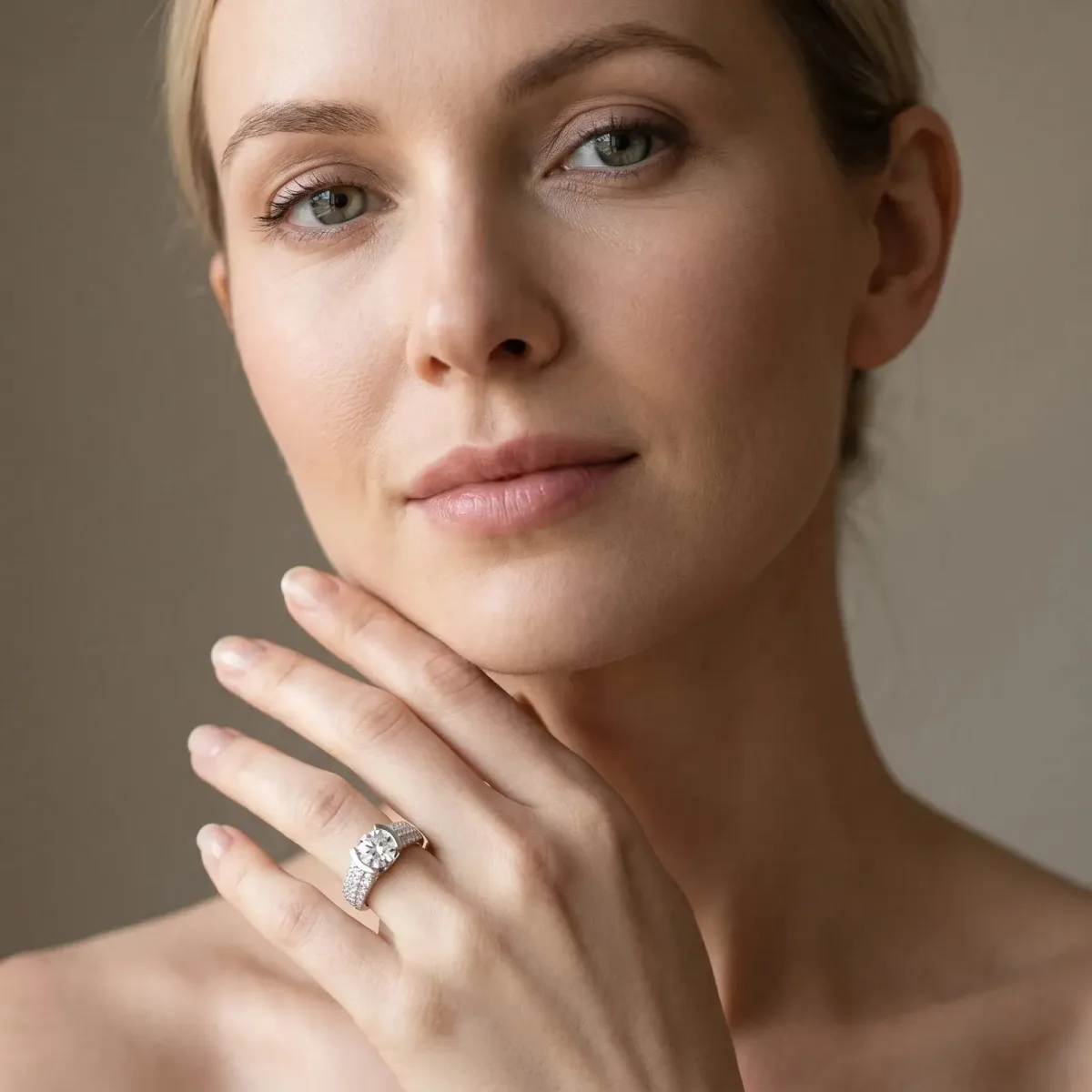 Round Cut Cut Diamond Channel Set Pave Band with Tension Prong Setting Silver