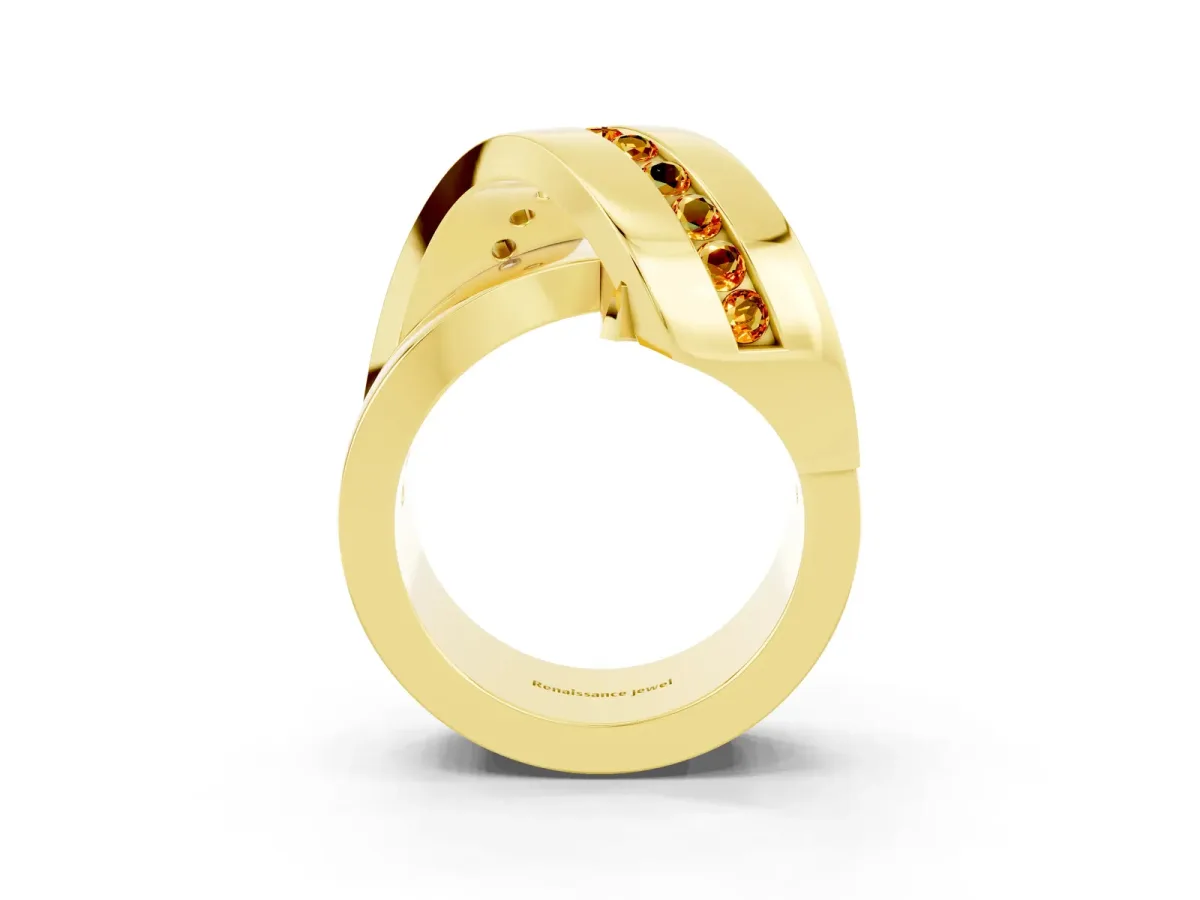 Pavé Round Citrine Crossover Band with Channel Setting Yellow gold