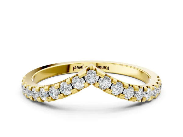 Pavé Round Diamond Chevron Band with Shared Prong Setting Yellow gold