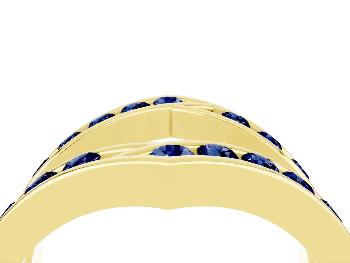 Round Blue Sapphire Channel-Set Chevron Band Yellow gold