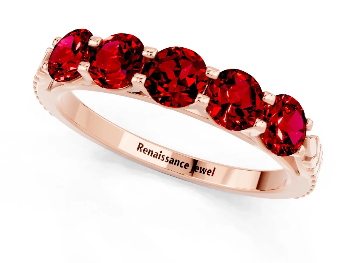 Five-Stone Round Ruby Prong-Set Band Rose gold