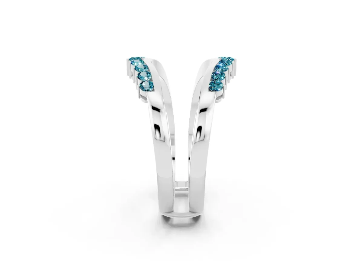 Round Blue Topaz Chevron Contour Band with Prong Setting Silver