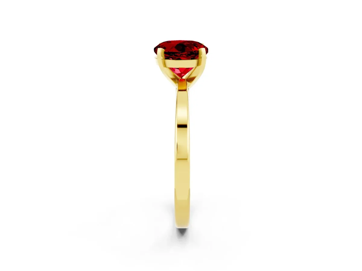 Round Cut Ruby Solitaire Engagement Ring with Classic Band and Four-Prong Setting Yellow gold