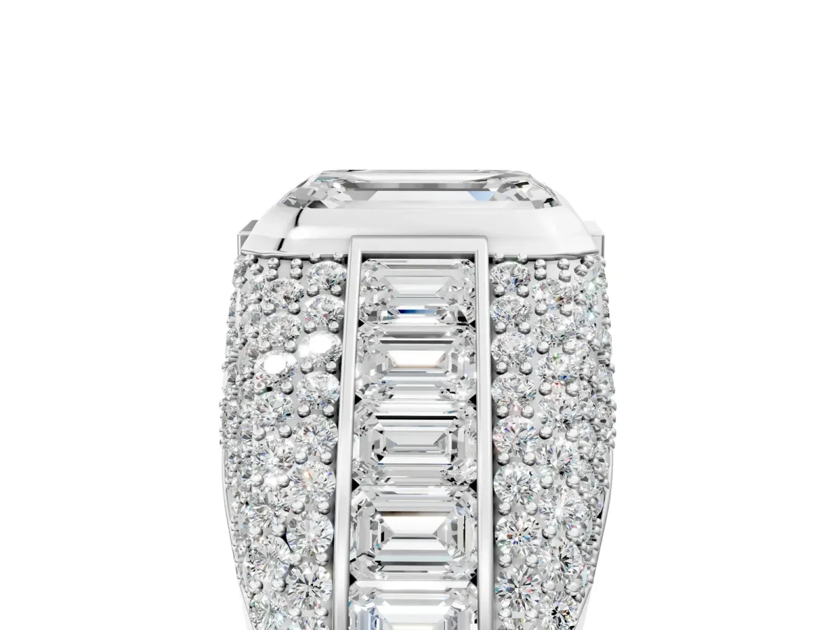 Emerald Cut Diamond Mens Ring with Side Stones Platinum