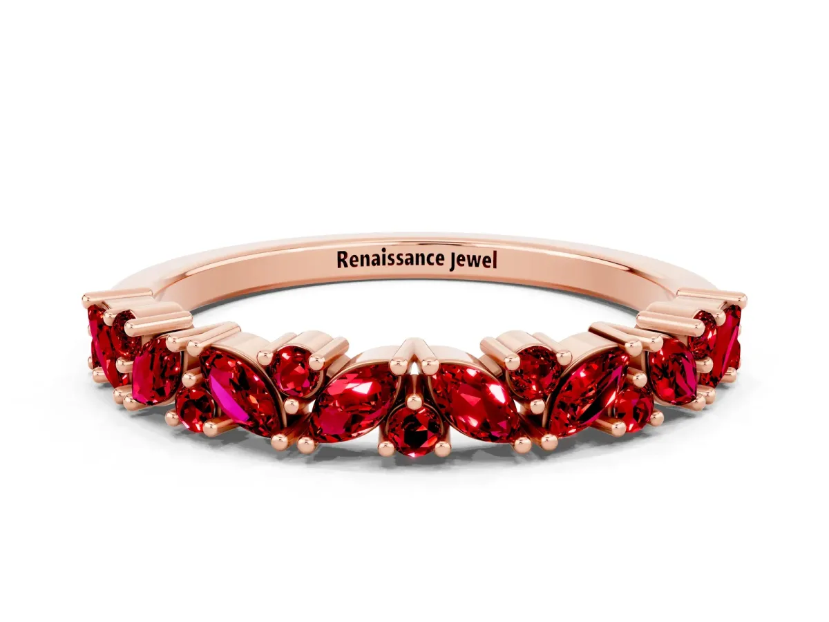 Marquise and Round Ruby Vine Eternity Band with Prong Setting Rose gold