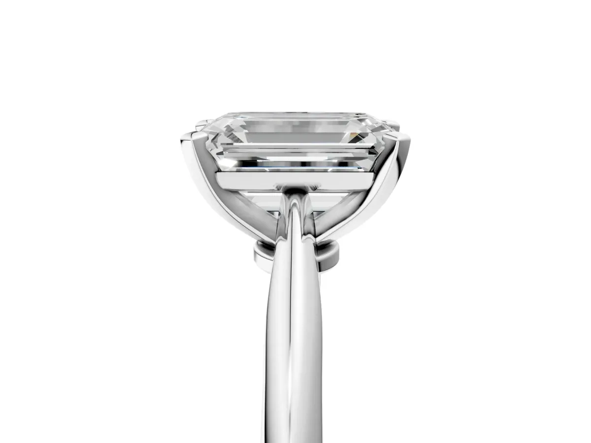 Emerald Cut Diamond Solitaire Engagement Ring with Classic Band and Four-Prong Setting Silver