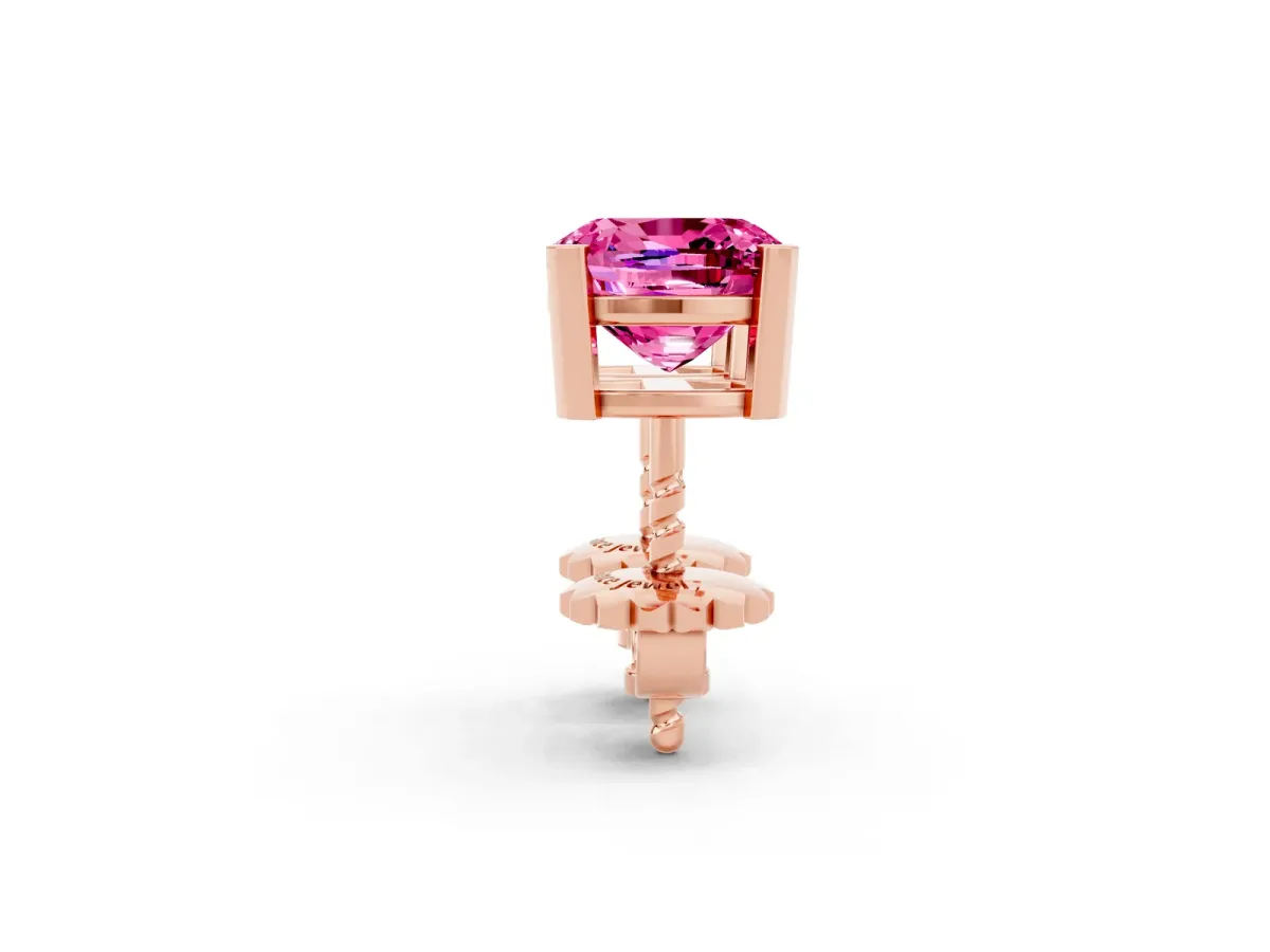 Cushion Cut Pink Sapphire Stud Earrings Rose gold