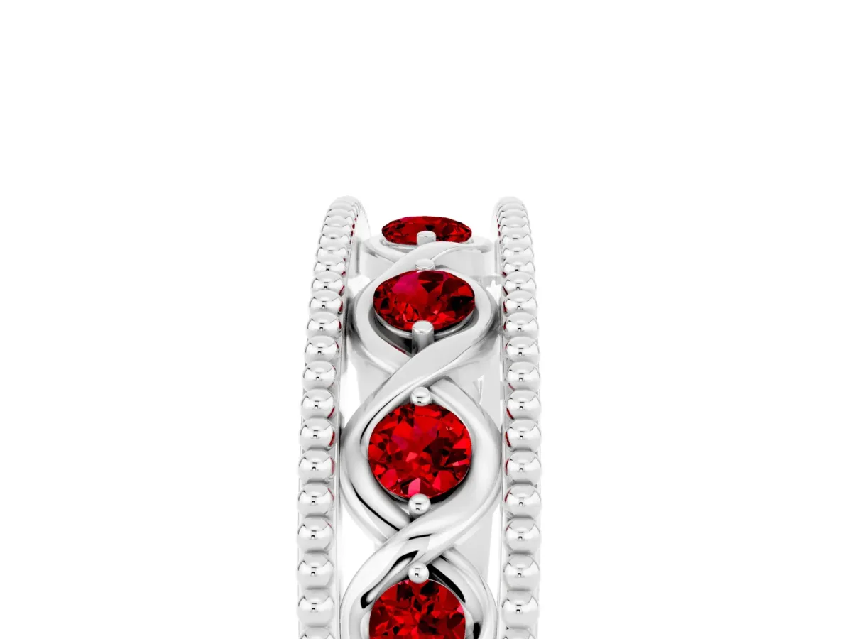 Round Ruby Twist Milgrain Band with Bezel Setting Platinum