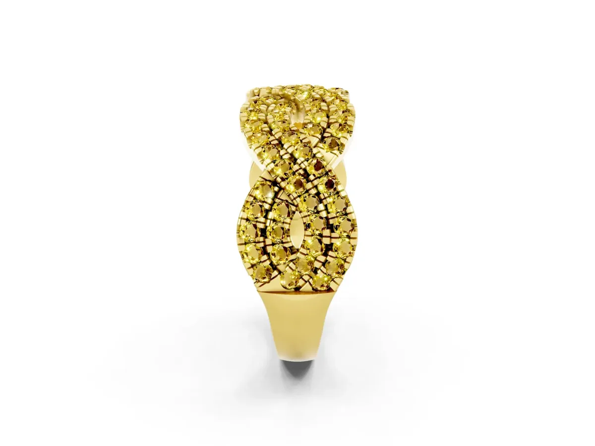 Pavé Round Yellow Sapphire Infinity Twist Band with Shared Prong Setting Yellow gold