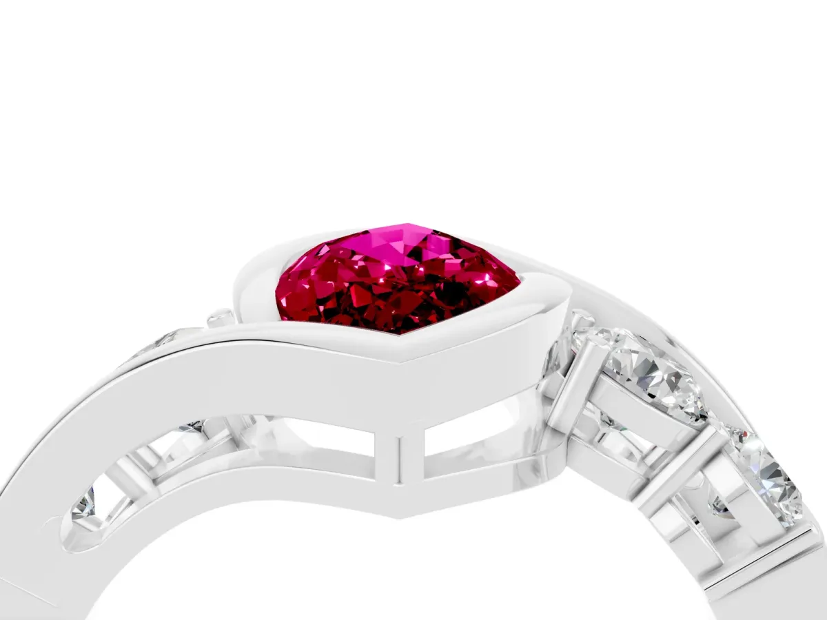 Bezel Set Marquise Cut Garnet Bypass Ring with Round Accents Platinum