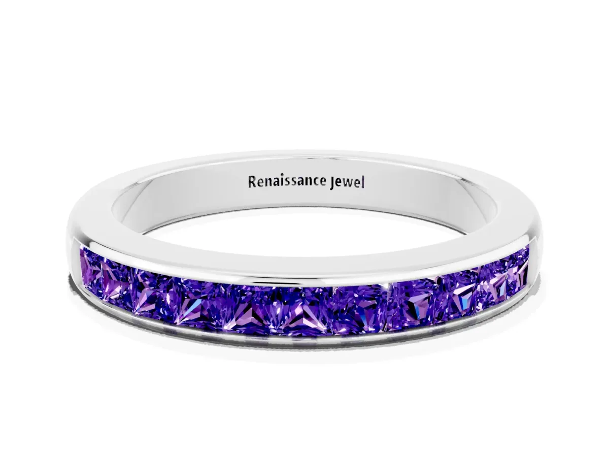 Channel Set Princess Cut Tanzanite Eternity Band Silver