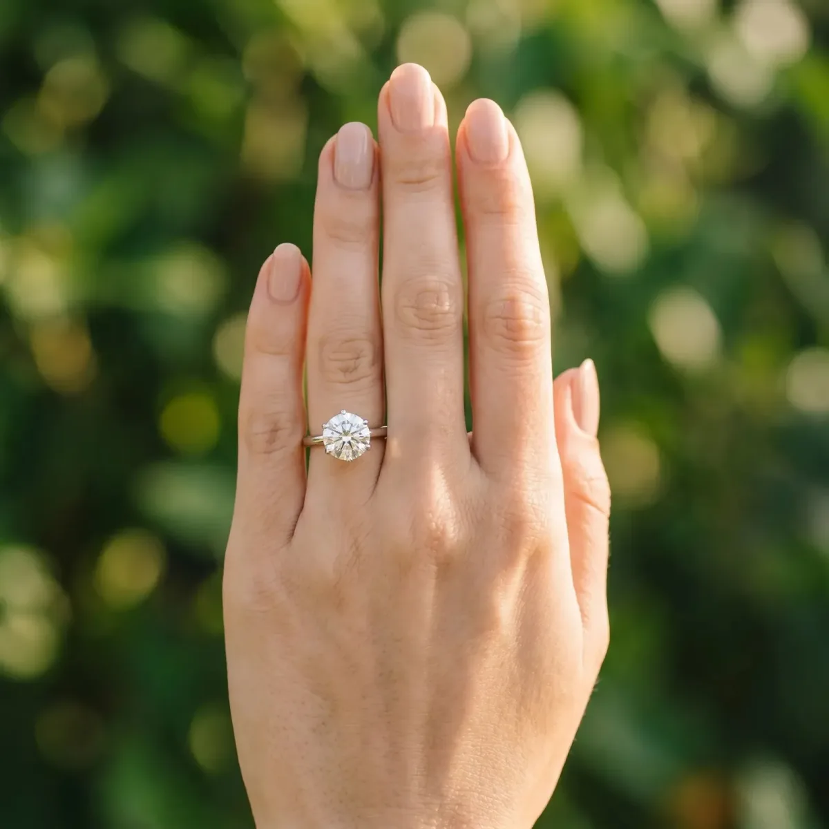 Round Cut Solitaire Diamond Ring with Six-Prong Setting on a Classic Band White gold